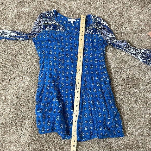 Patrons of Peace boho tunic dress long sleeve V-neck crinkle cut paisley print - Picture 6 of 10